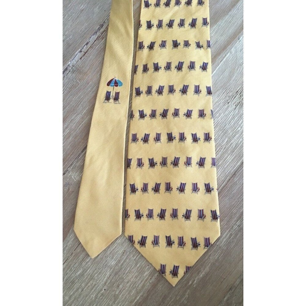 TOMMY BAHAMA Off Island Silk Mens Neck Tie Golden Yellow Beach Chair NEW